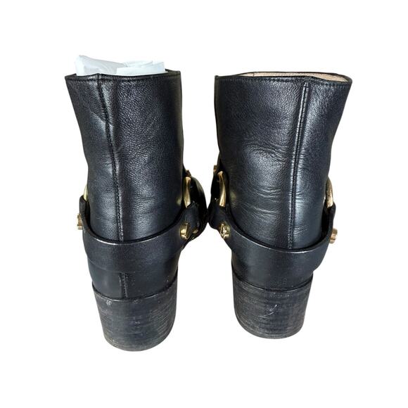Stuart Weitzman Black Leather Harness Ankle Boots Size 7 Gold Hardware - Picture 7 of 11